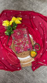 Bandhani printed Unstitched suit set for Navratri Pooja